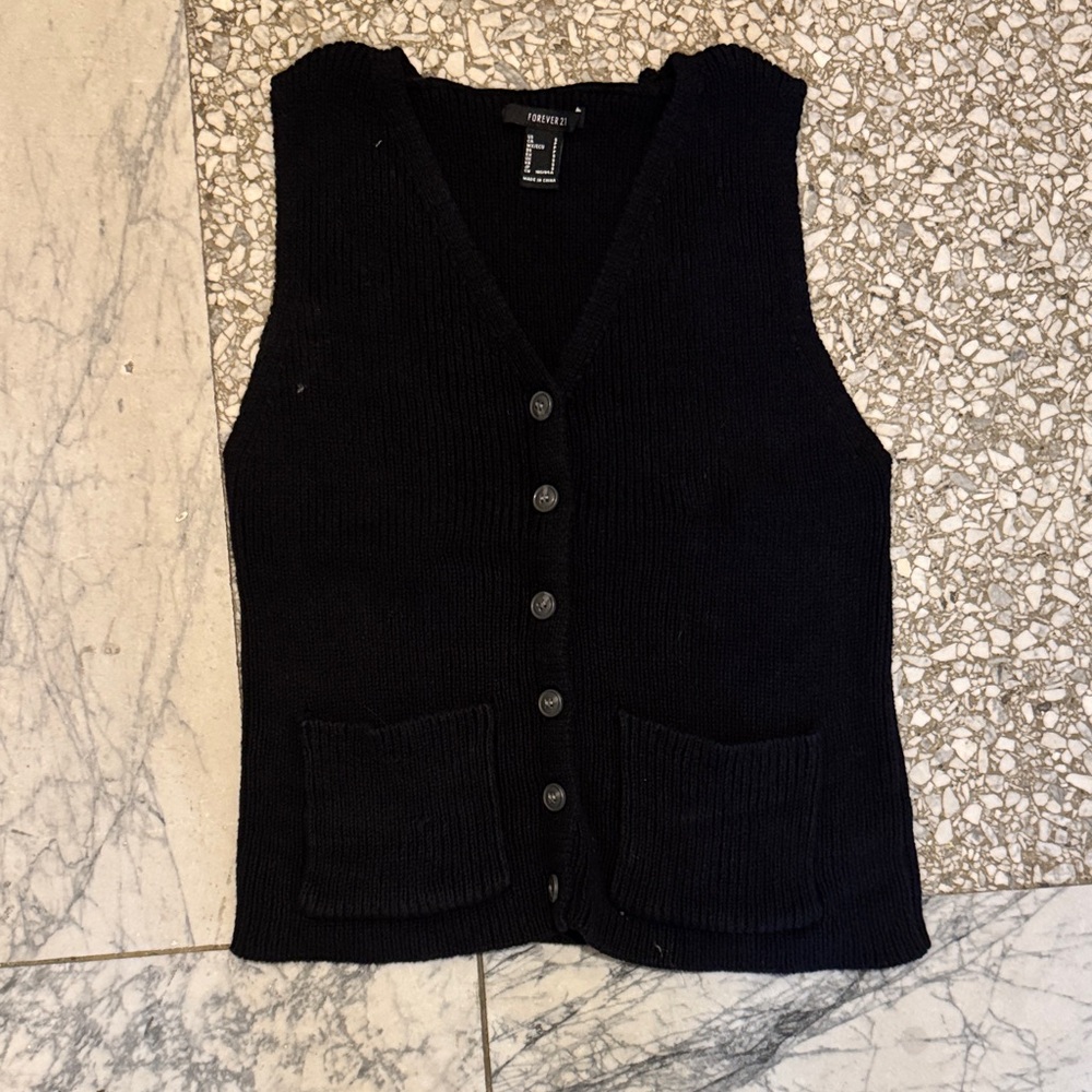 Forever 21 Black Button-Up Knit Vest